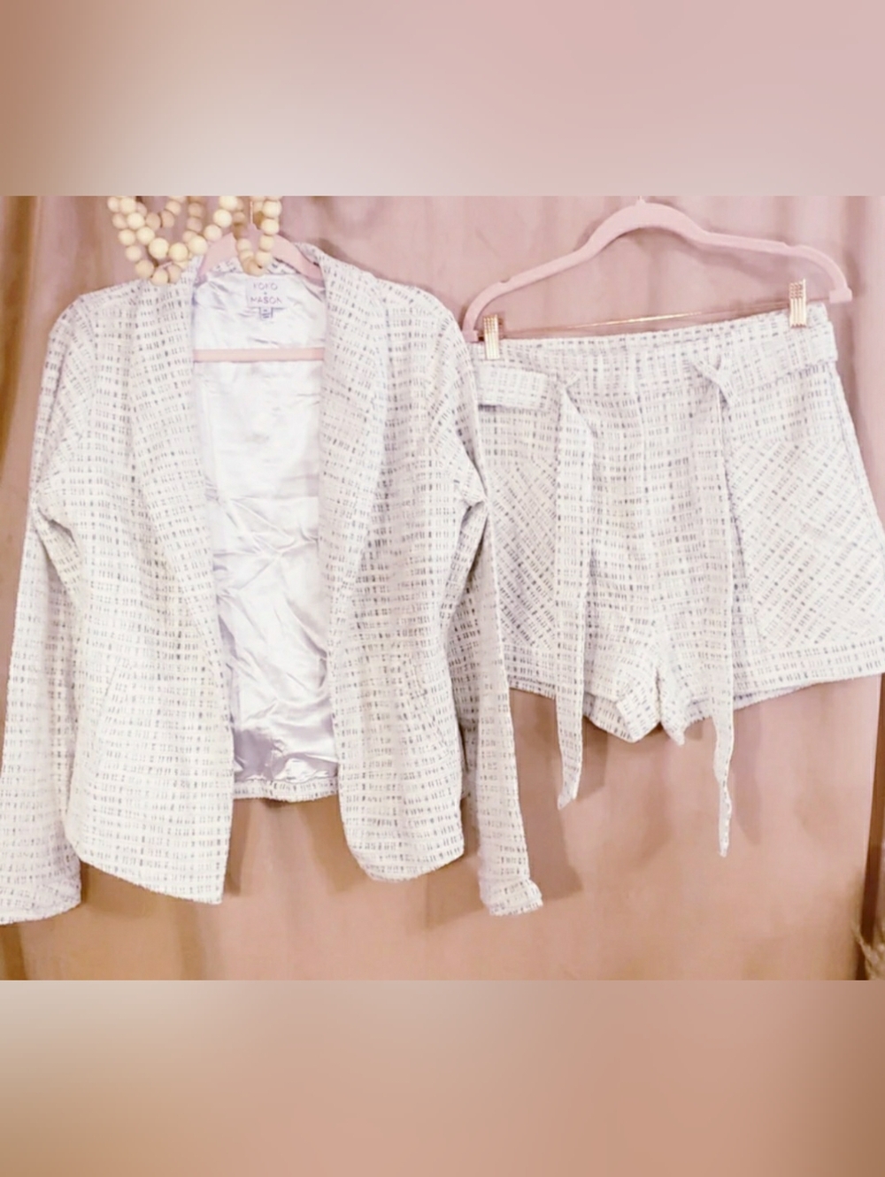 2 Piece Woven Tweed Ivory Women’s Summer Jacket & Short Set - Picture 9 of 10